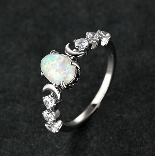 Sparking Oval Shape White Fire Opal White Topaz Gems Rose Gold Rings Size 6~10