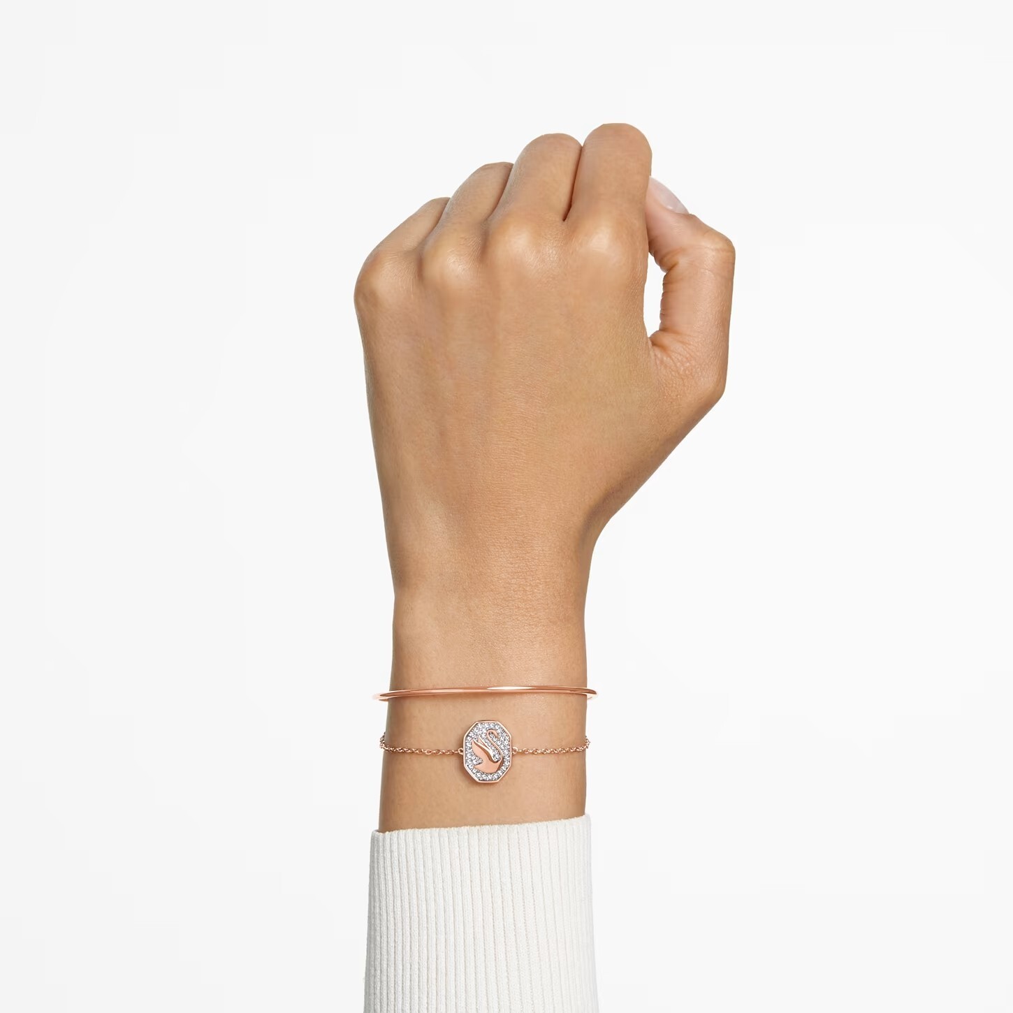 Swarovski Crystal Swan Bangle, White, Rose Gold Tone Plated 5628568