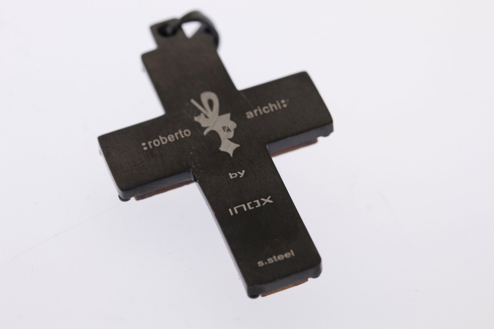 Roberto Arichi Inox Stainless Imported Olive Wood Jerusalem Cross Pendant