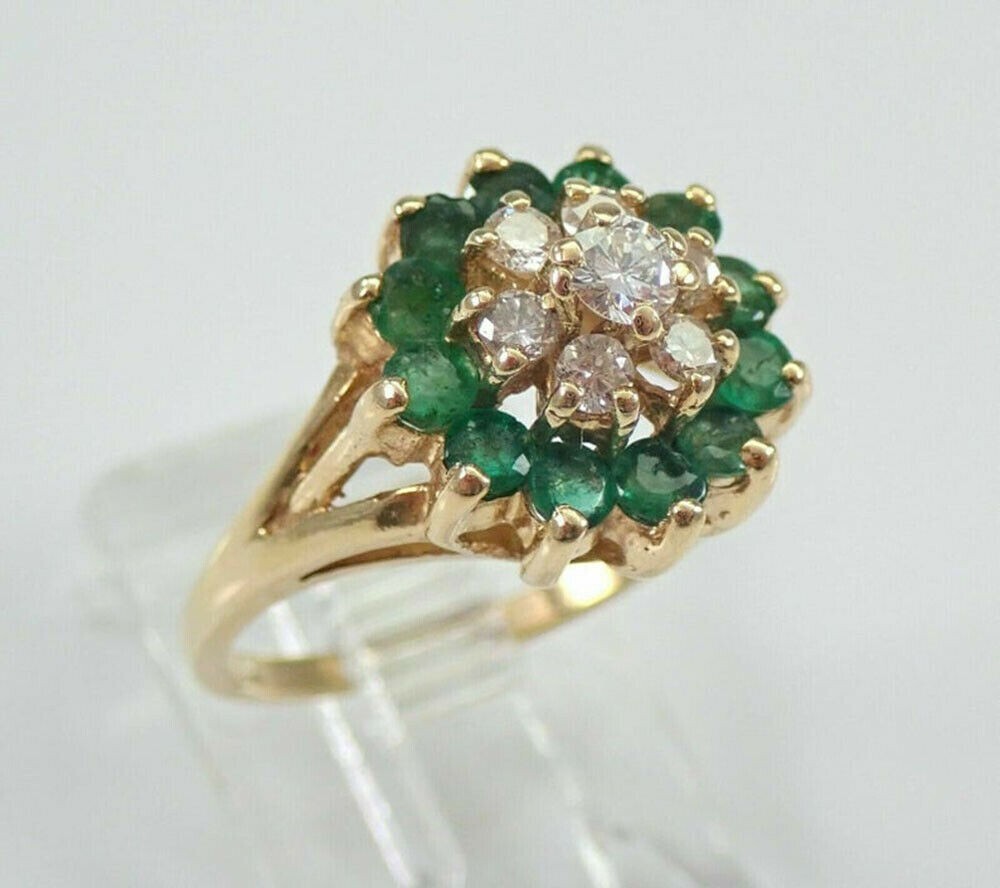 1.35Ct Simulated Emerald & Diamond Engagement Ring 14K Yellow Gold Plated Silver