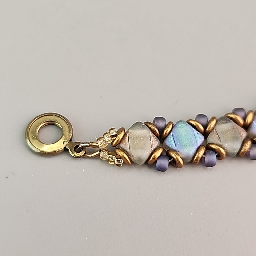 Glass Beaded Bracelet Weaved Frosted Iridescent Multicolor Snap Clasp 6.25″