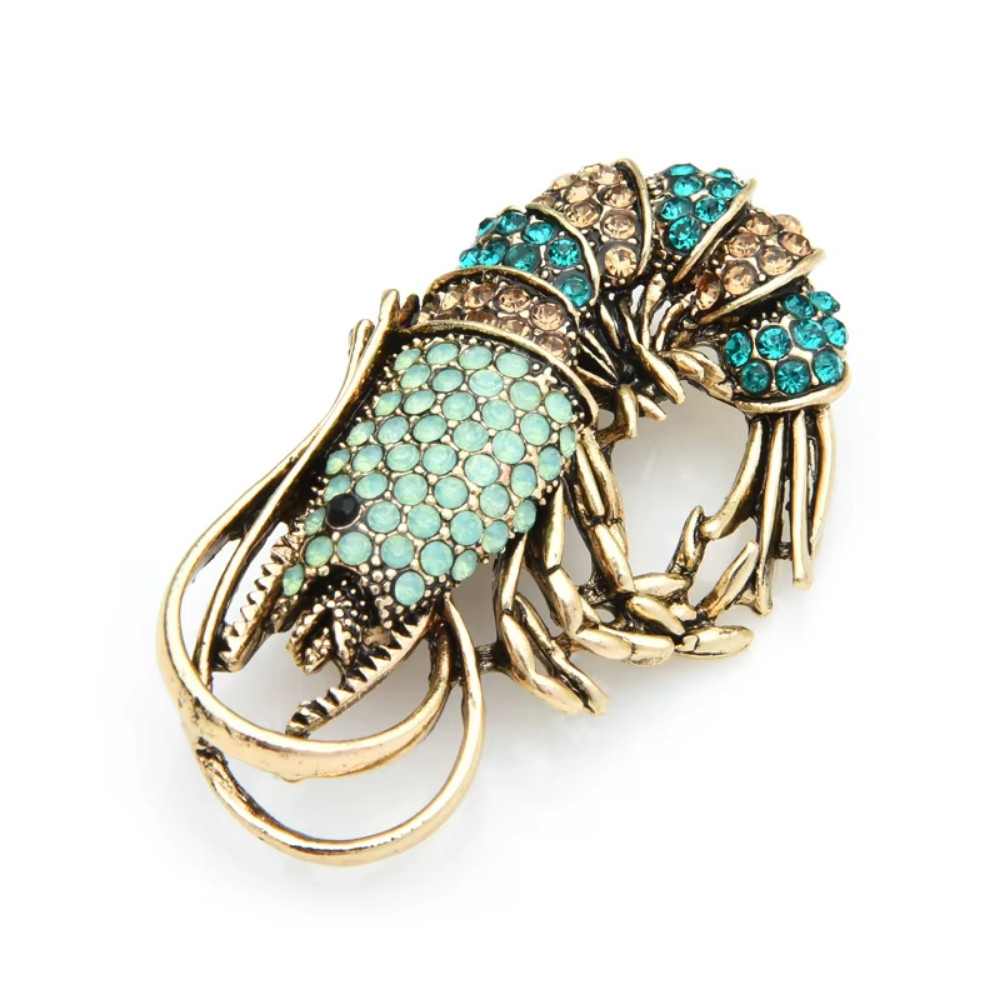Vintage Rhinestone Shrimp Lobster Brooch Rhinestone Pin Animal Spring Jewelry Gi