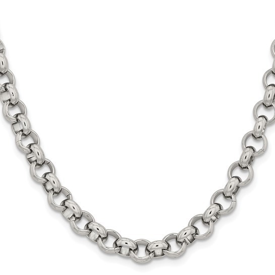 JTV Chisel Polished Stainless Steel 8mm Rolo Chain Necklace ~ 24″