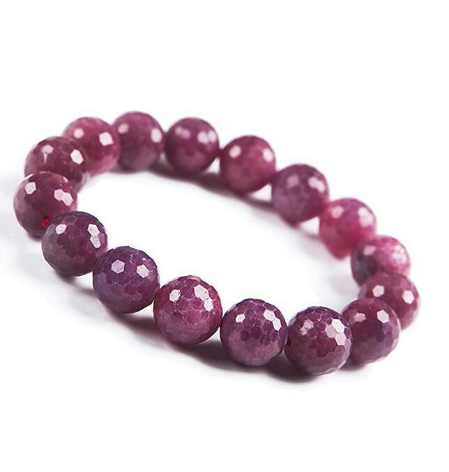 12mm Natural Ruby Gemstone Crystal Stretch Faced Crystal Bead Bracelet AAAAA