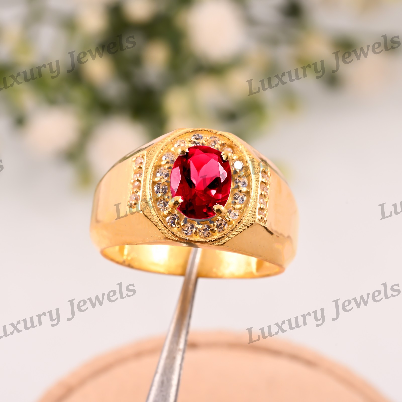 Natural Pink Tourmaline Men’s Ring 925 Sterling Silver Handmade Gift