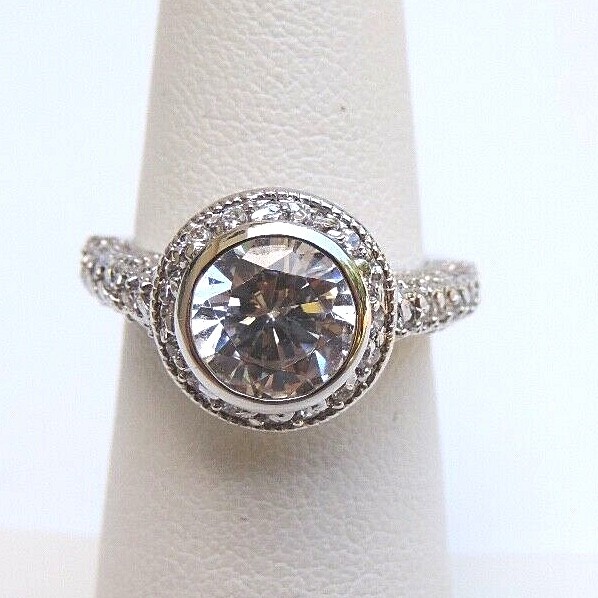Sterling Silver & Round Cubic Zirconia Cocktail Ring 5.2gm Bright Rhodium Finish