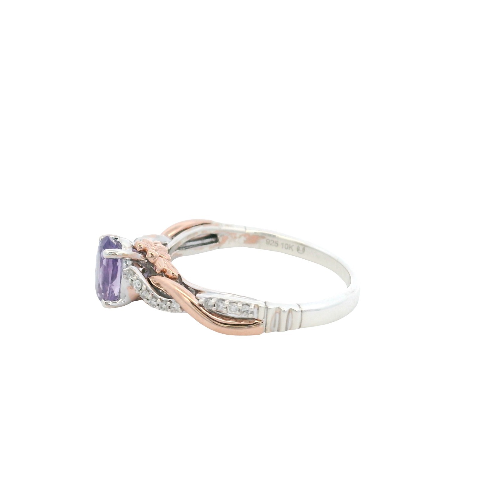 Enchanted Disney Rapunzel Amethyst & Diamond Ring in 925 10kt Rose Gold Sz 7.75