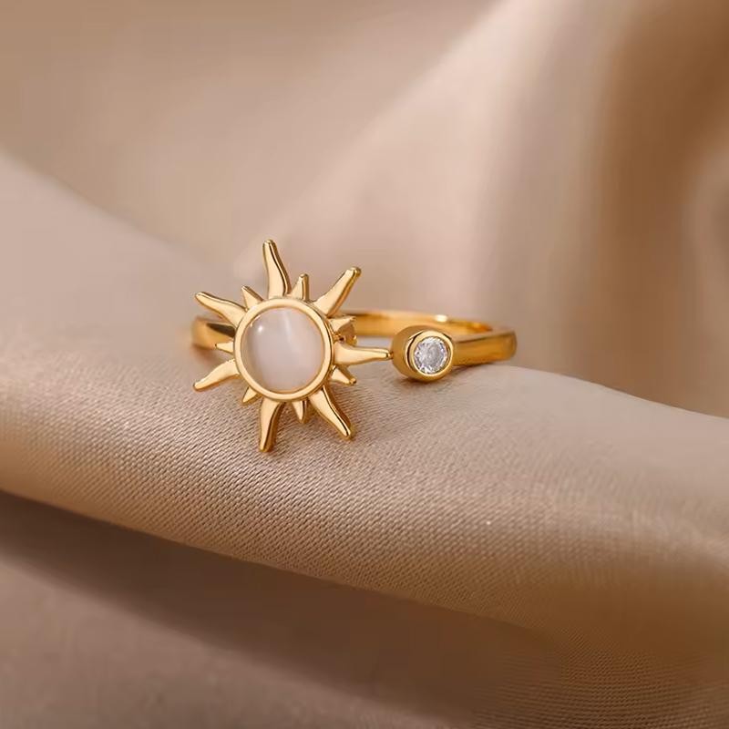 Stainless Steel Sun Spinner Ring for Women Fidget Jewelry Gift Adjustable Style