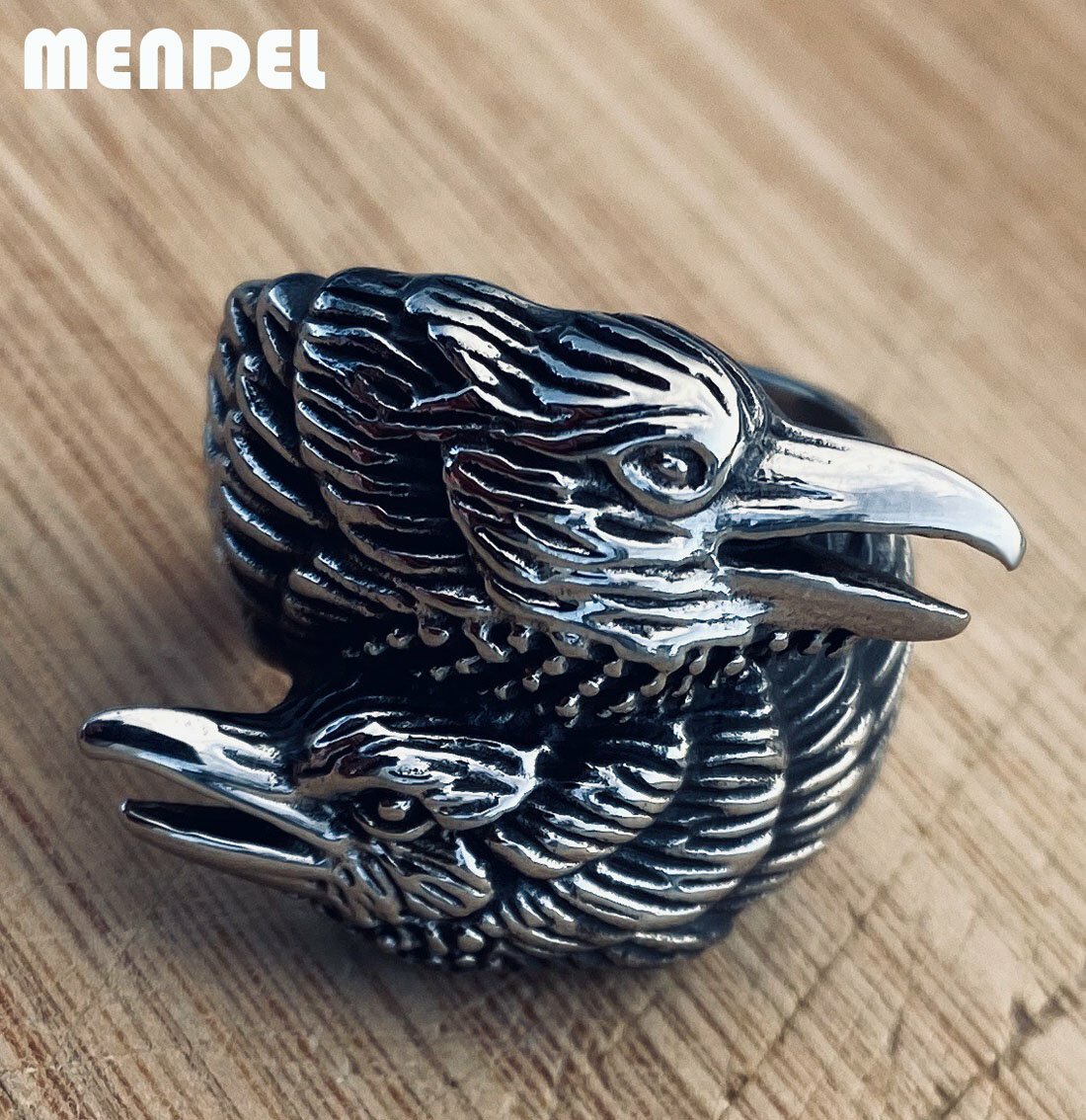 MENDEL Stainless Steel Mens Biker Viking Odin Crow Bird Raven Ring Men Size 7-15