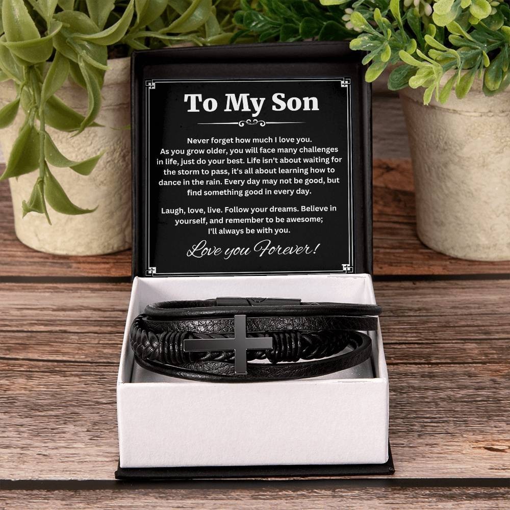 To My Son Bracelet Cross from Mom Dad Love Religious Jewelry Birthday Graduation