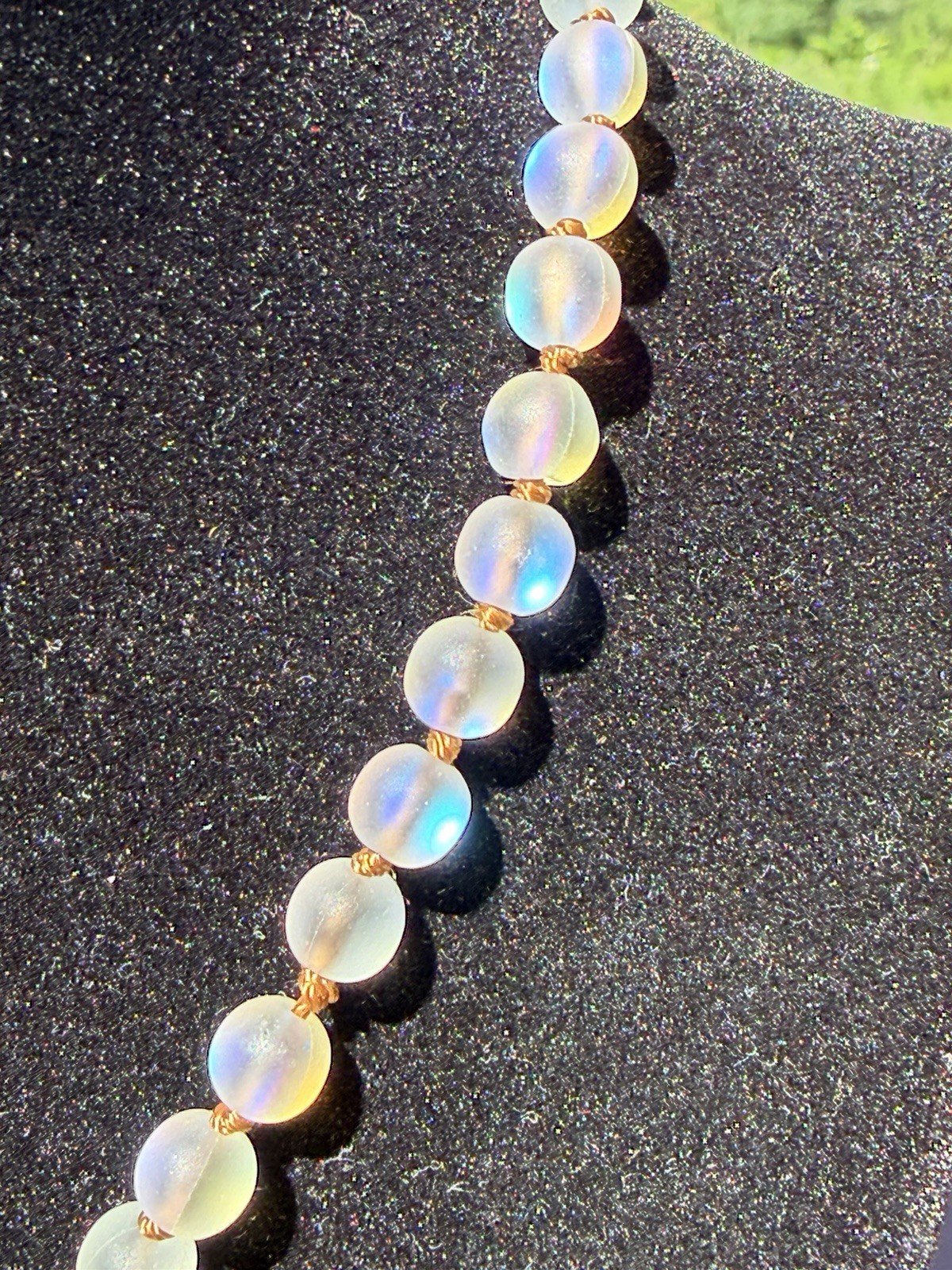 Opalite Aurora Borealis Iridescent Glass Bead Necklace. Gold Tone Accents – 16”
