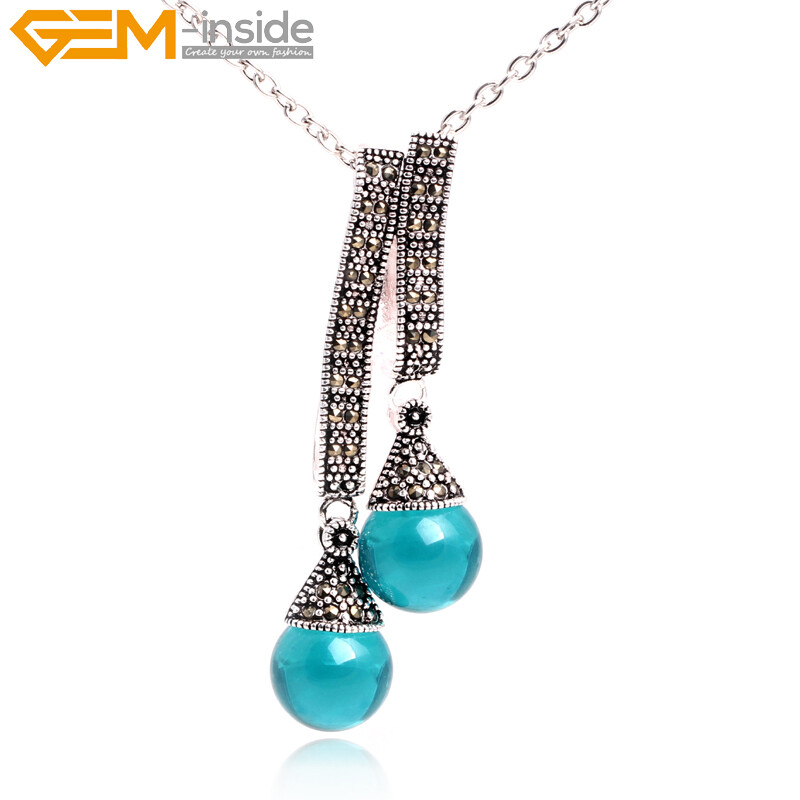 Silver Crystal Marcasite Gemstones Double Enhancer Jewelry Necklace Pendant 12mm