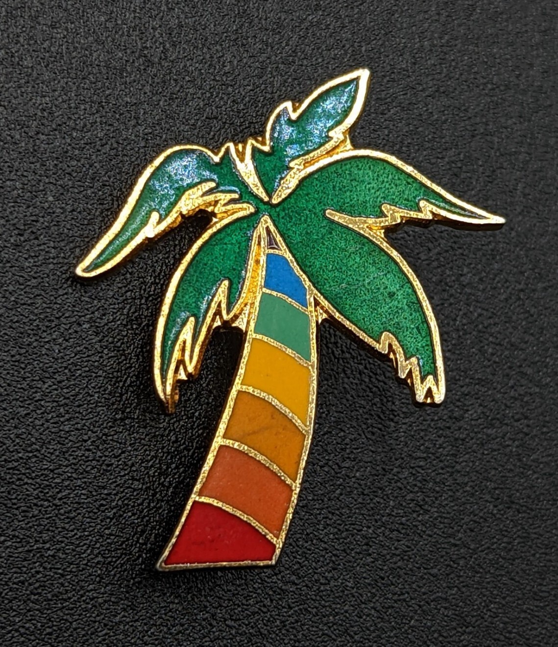 Palm Tree Rainbow Trunk Enamel Gold Tone Pride Chakra Pin Brooch