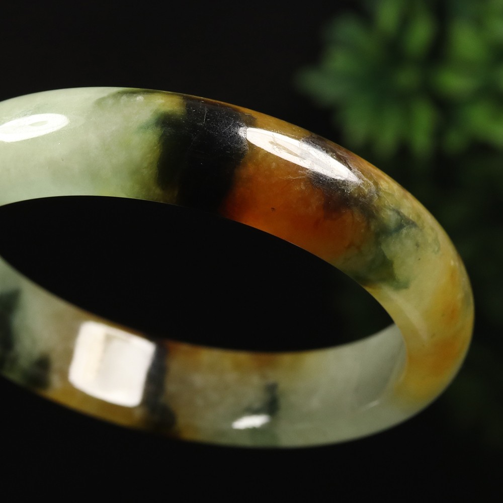 59mm Brown Lanvender Green Jadeite Jade Bangle Bracelet Burma Jadeite A-13961