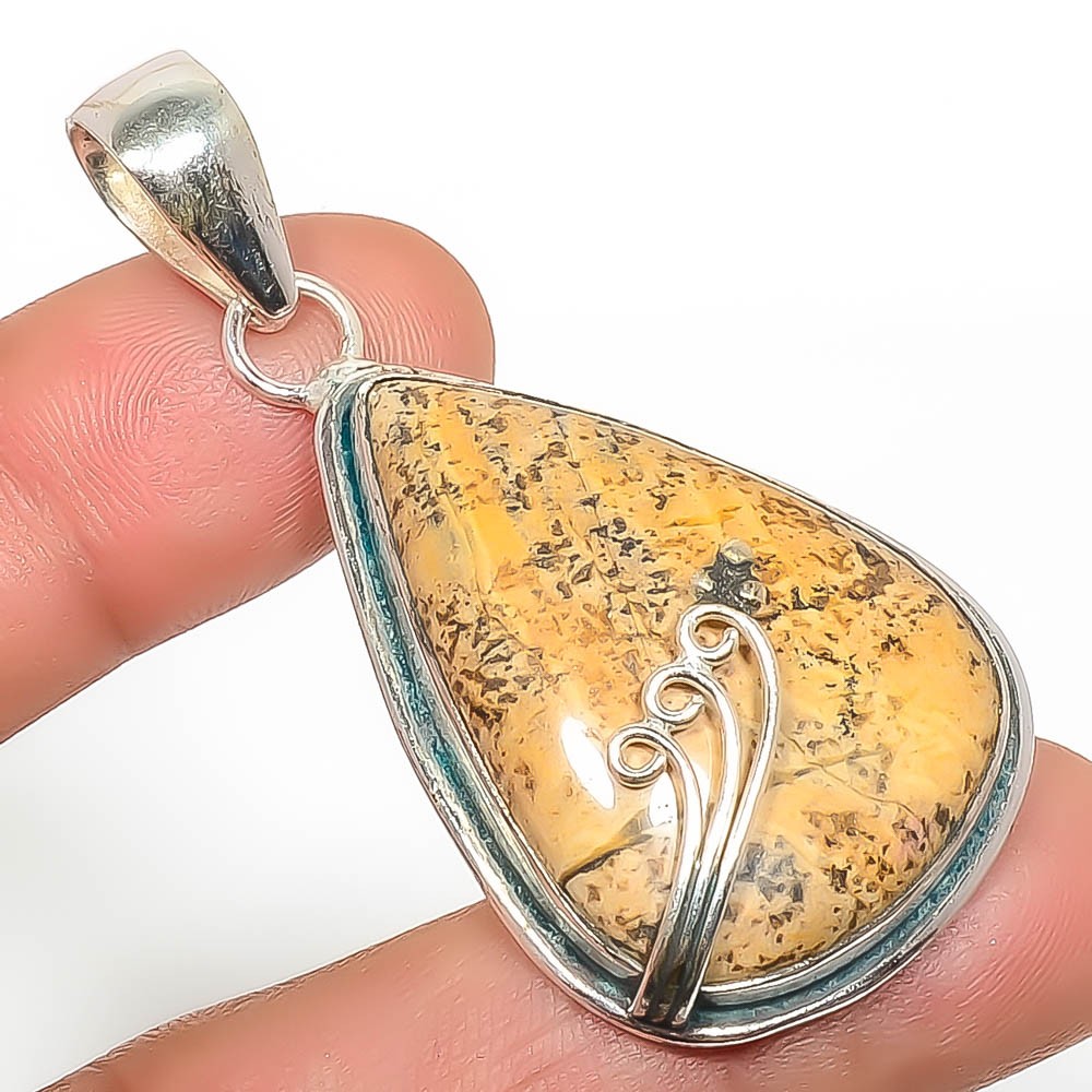 Natural Picture Jasper Gemstone 925 Silver Plated Pendant 2.34″ Tp7785-648