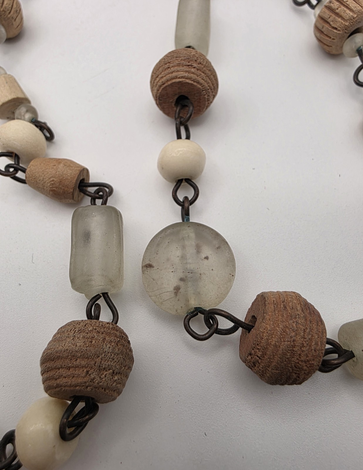 Wood & Glass Bead & Wire Necklace No Clasp 52.5 Inches Pre-owned