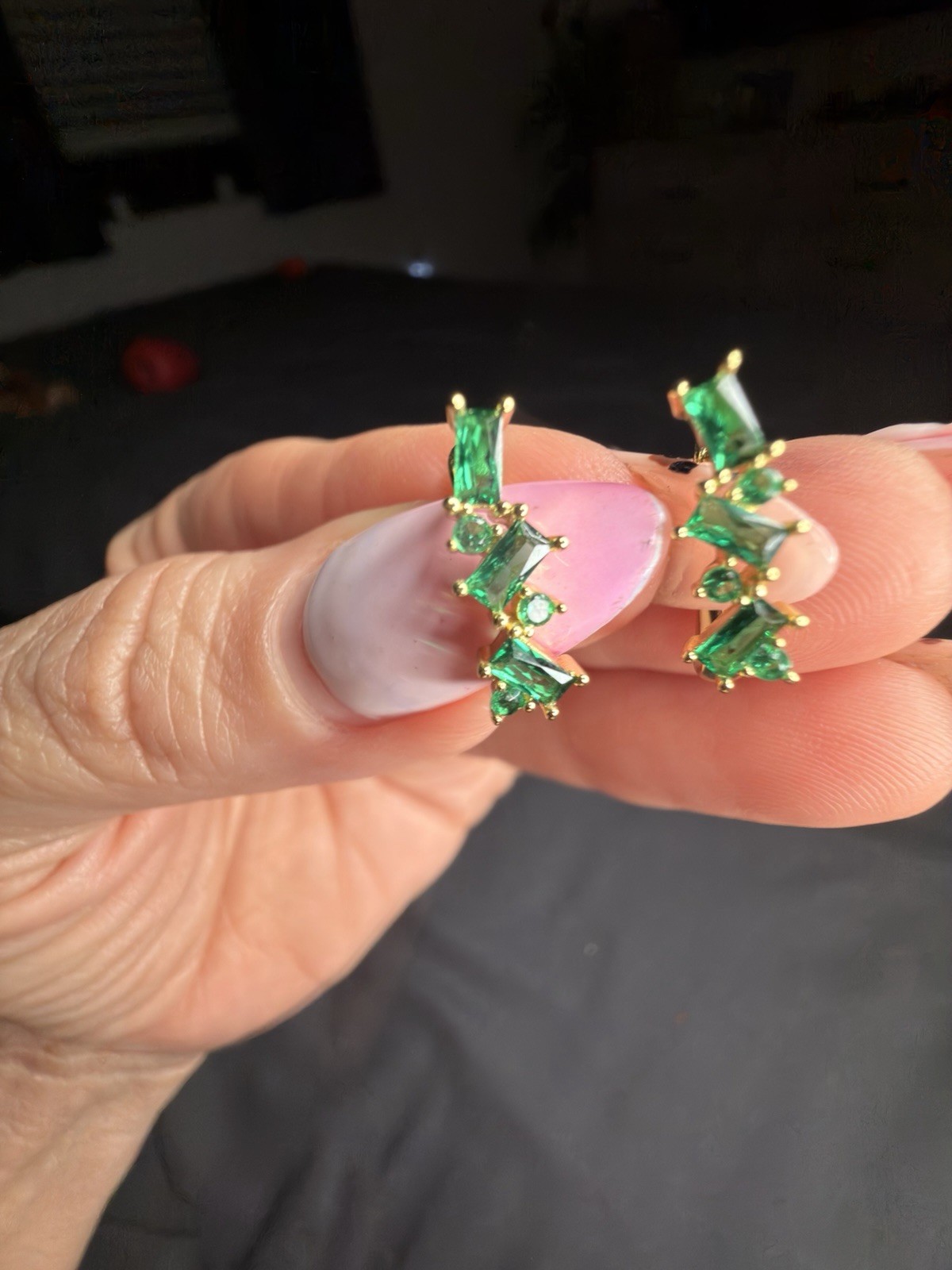 18K Gold Filled Emerald Green CZ Ear Climber Huggie Earrings