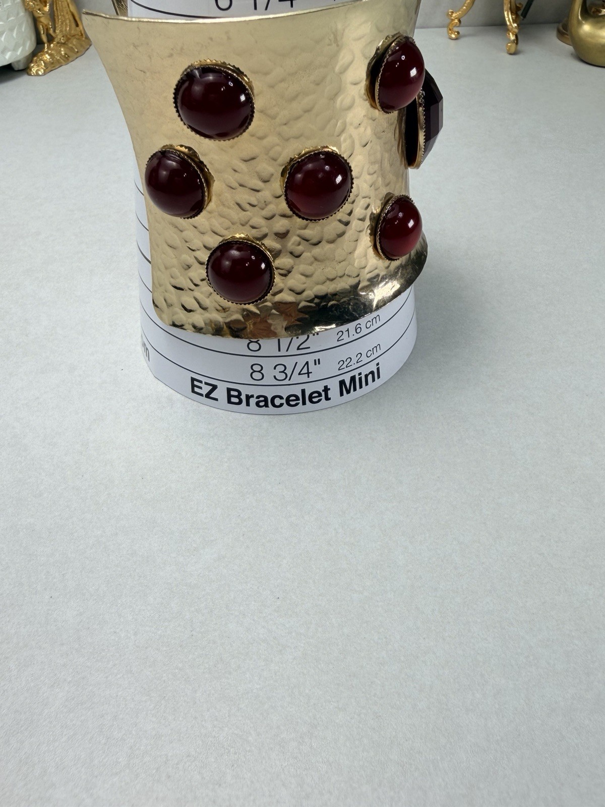 Oversized Gold Tone Cuff Bracelet Red Cabochon Wide Statement Bold