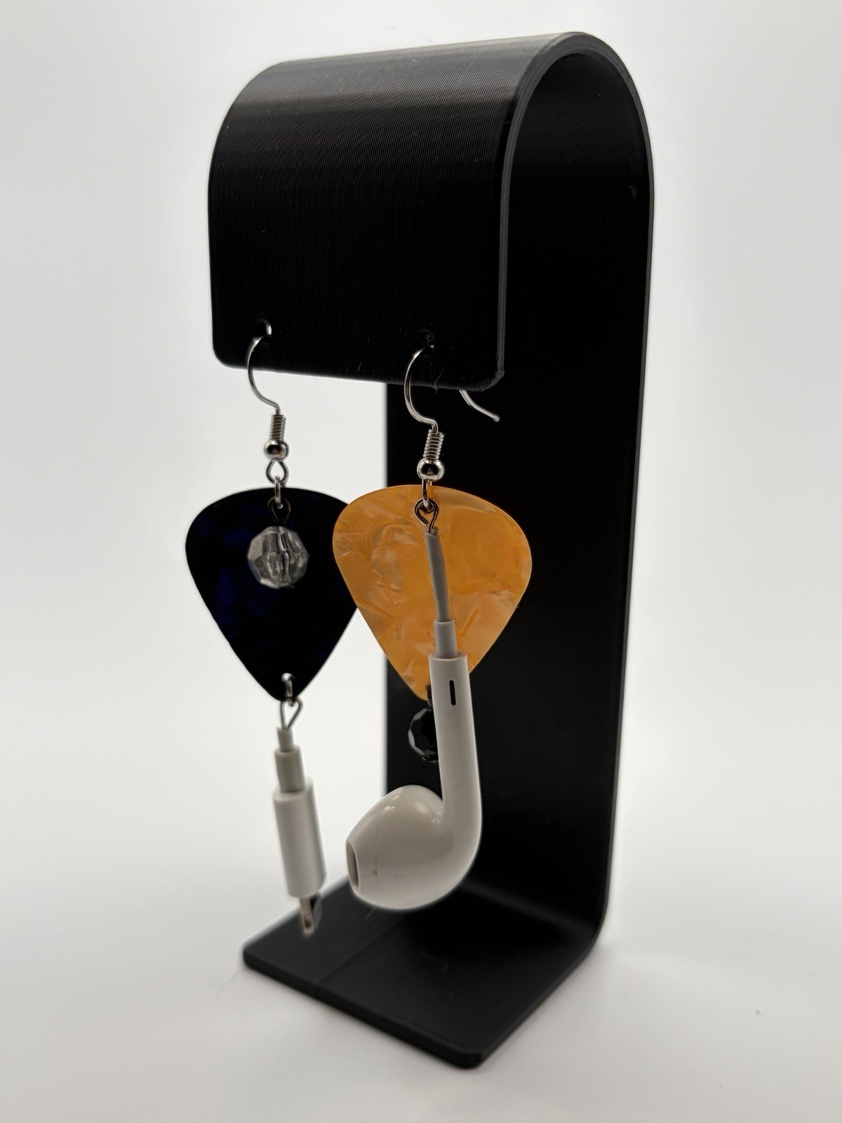 Guitar Pick Dangle Earrings w/ Earbud & USB Plug Charms, Plastic/Metal