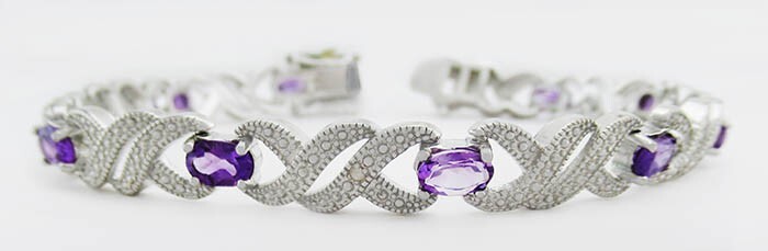 GENUINE 7.18 Cts AMETHYST & DIAMOND BRACELET 14k WHITE GOLD PLATED – NWT