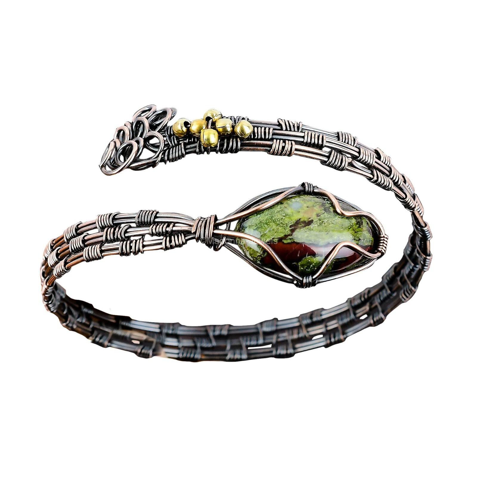 Dragon Bloodstone Copper Gift For Love Wire Wrapped Cuff Adjustable Bangle