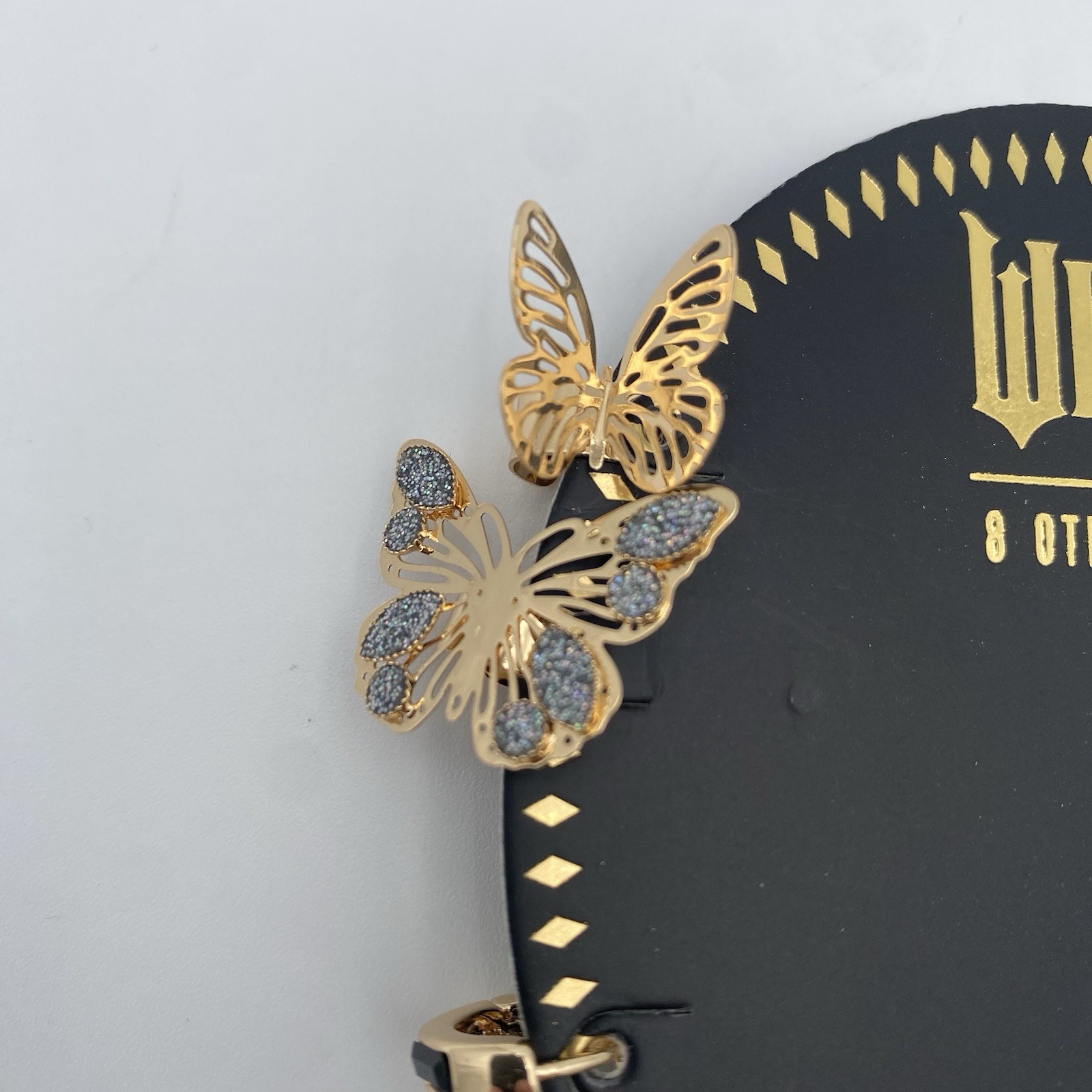 Wicked 8 Other Reasons Revolve Earrings & Ear Cuffs Set Butterfly Gold CZ Stones