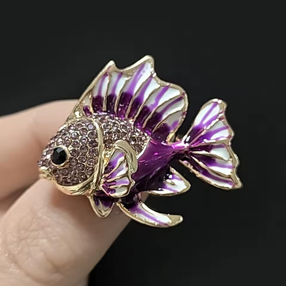 Purple Crystal Fish Brooch Pin Rhinestone Ocean Sea Life Marine Jewelry Gift
