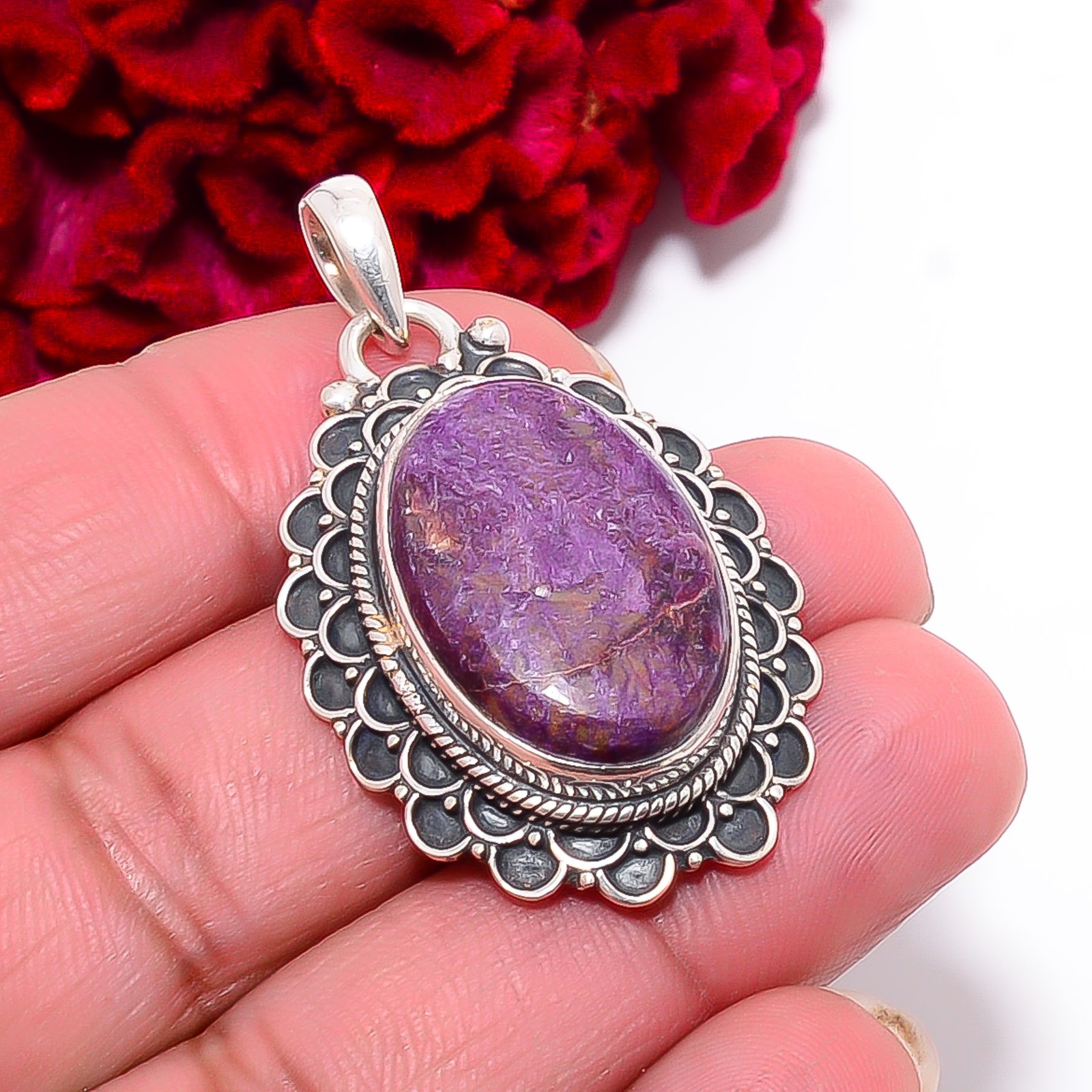 Stichtite – Island Of Tasmania Handmade 925 Sterling Silver Pendant 1.83″ P99943