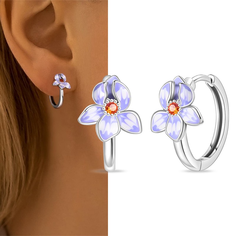PANDACH 925 Sterling Silver Tiny Iris Flower Hoop Earrings Womens Jewelry Gifts