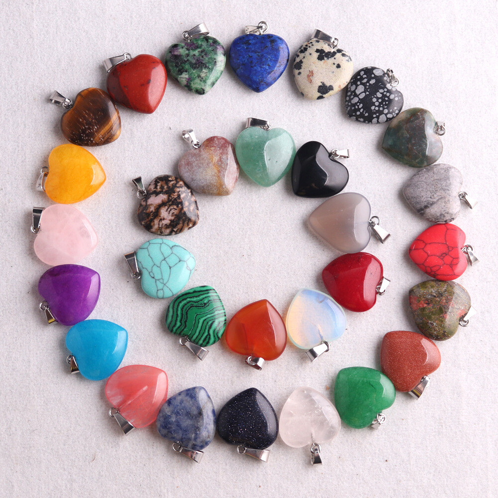50pcs Mixed Natural Stone Heart Gemstone Stone Beads Pendants DIY Jewelry Making