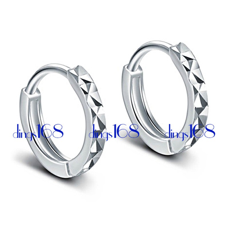 Genuine 925 Sterling Silver 12mm/0.5″ Small Diamond-Cut Huggie Hoop Earrings H1J
