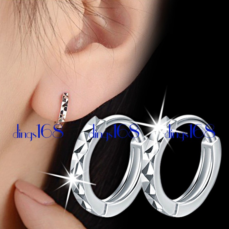 Genuine 925 Sterling Silver 12mm/0.5″ Small Diamond-Cut Huggie Hoop Earrings H1J