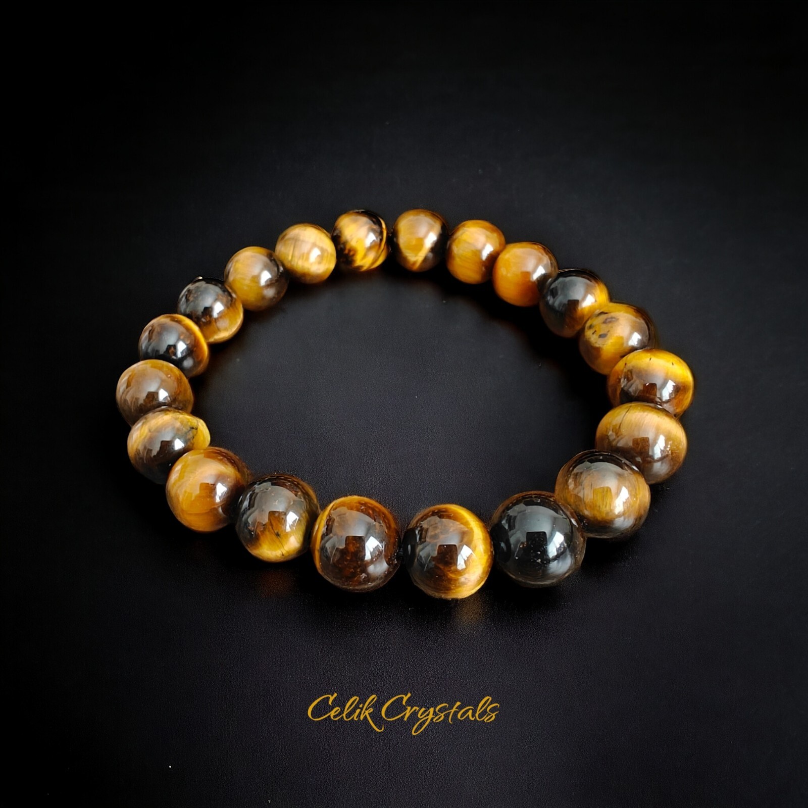 AAA Gold Tiger Eye Bracelet Natural Stones 10mm Unisex Stretch Bead Bracelet