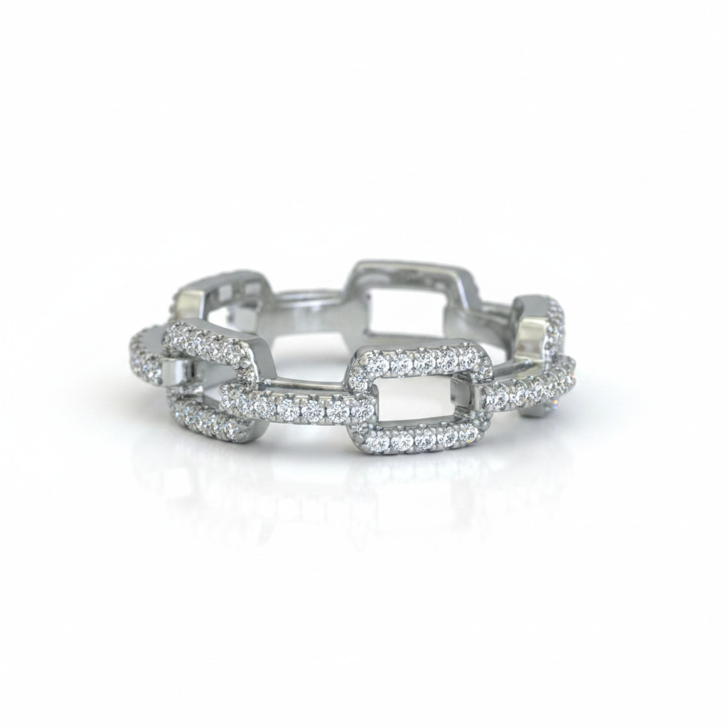 14k Gold & 925 Sterling Simulated Sapphire Paperclip Chain Link Women’s Ring
