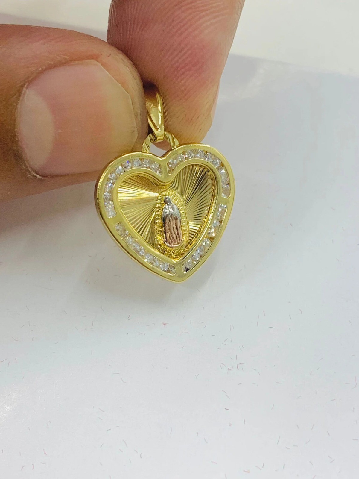 Necklace Pendant Virgen de Guadalupe Tri Color 18″ Figaro For Womens Ladies
