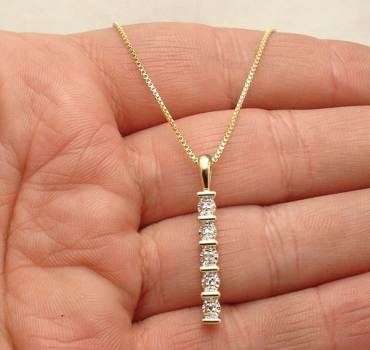 2.12 Ct Round Cut Simulated Diamond Bar Pendant Necklace 14K Yellow Gold Plated
