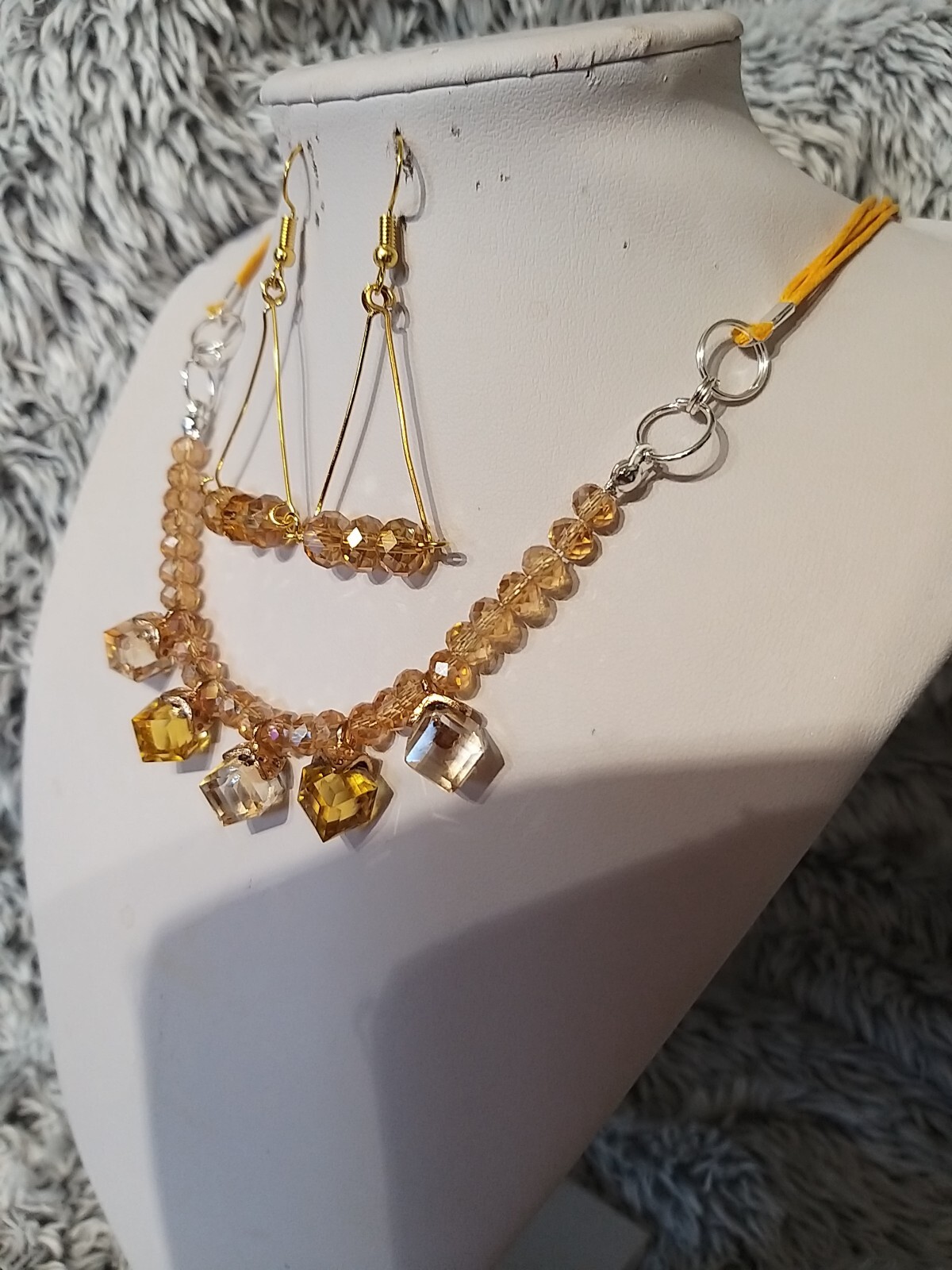 orange Topaz cube necklace and earrings handmade exclusive to the buyer