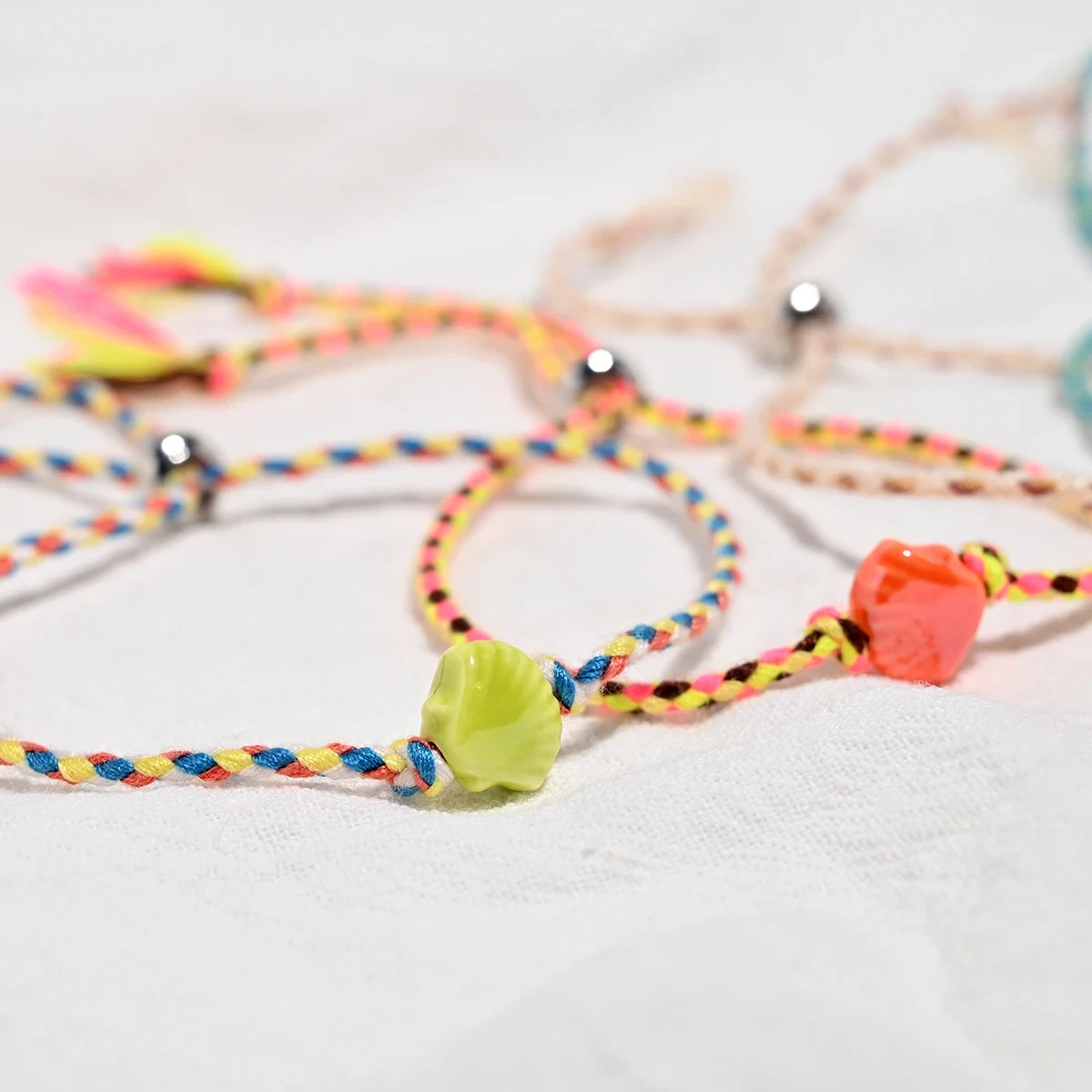 10pcs Ceramic Shell Friendship Bohemian Stackable Color Rope Charm Bracelet Y2k