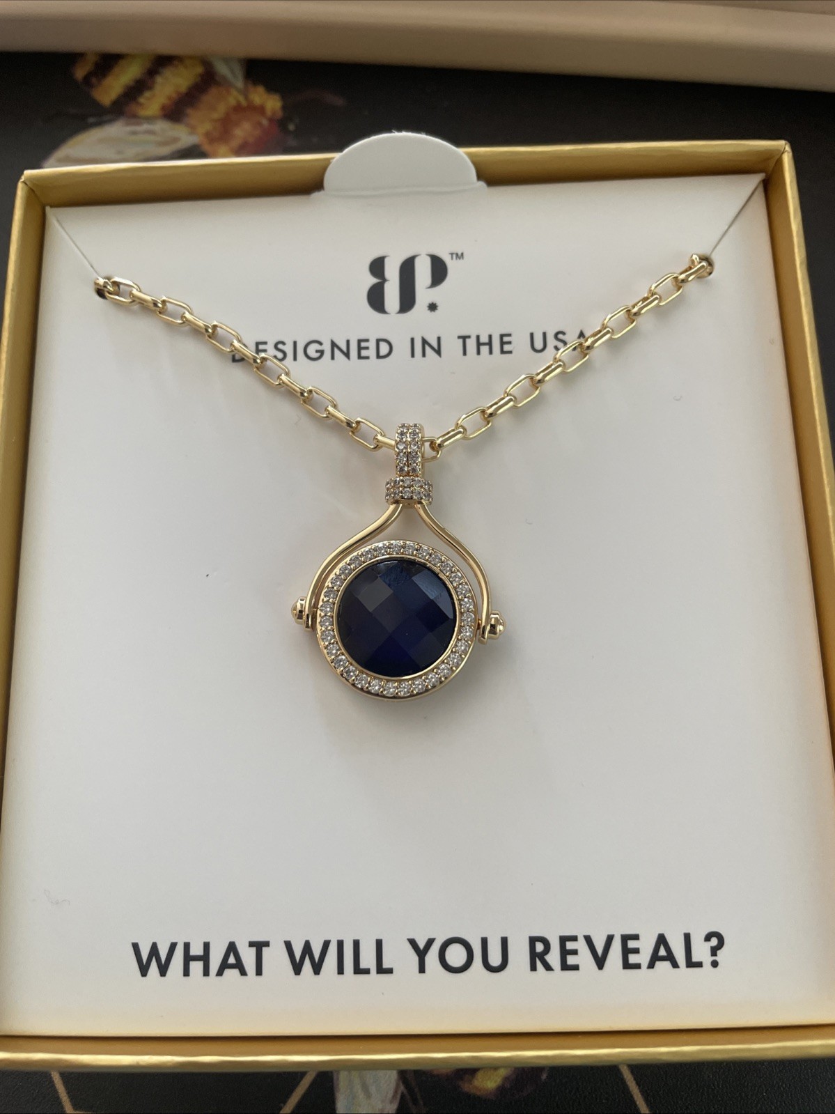 Bomb Party Gem Society Halo Orb Necklace Sapphire W/ GenuineQuartz Gold Plating
