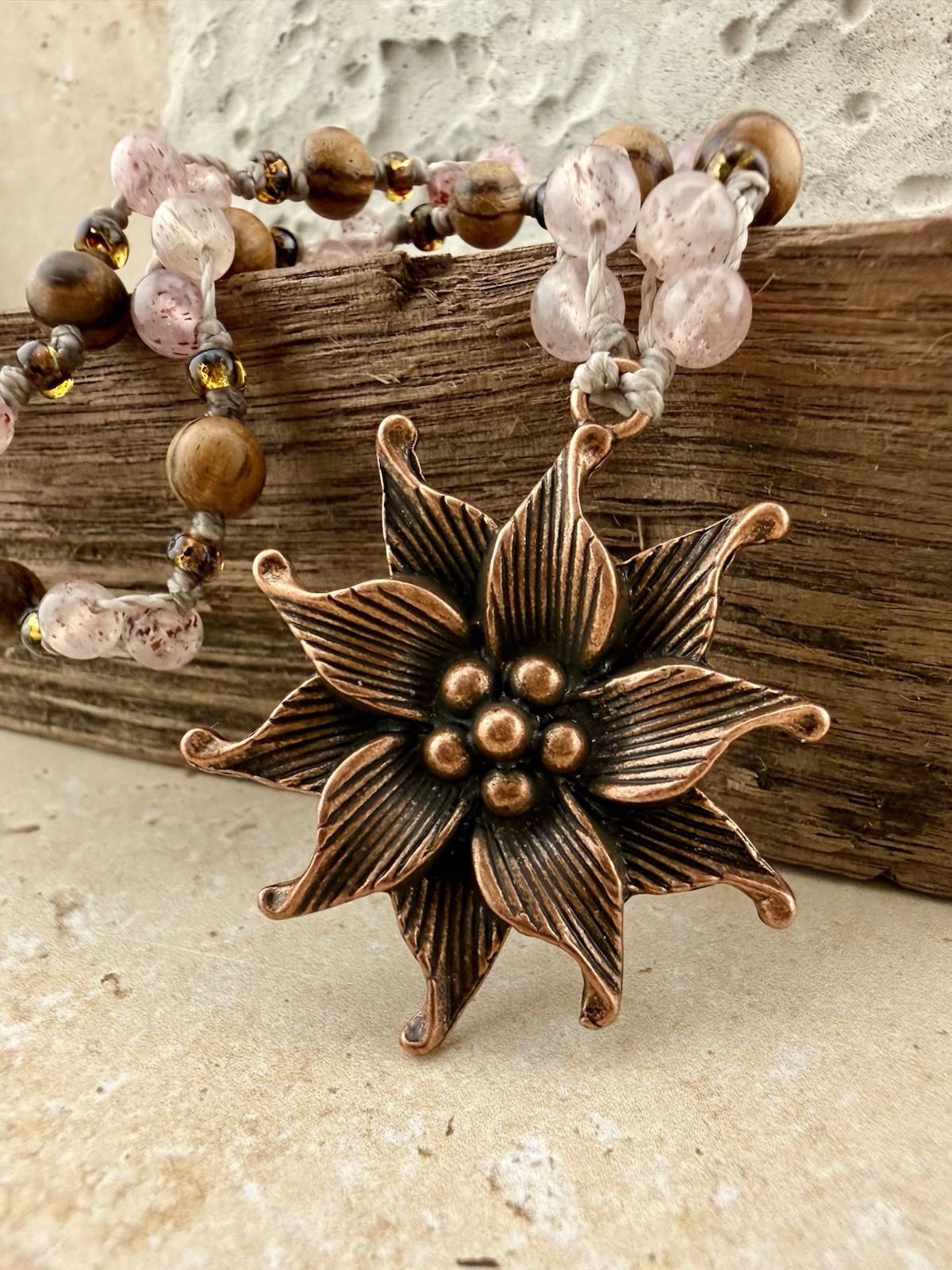 Copper Lily Flower Necklace Strawberry Lepidocrocite Quartz Crystal USA Artisan