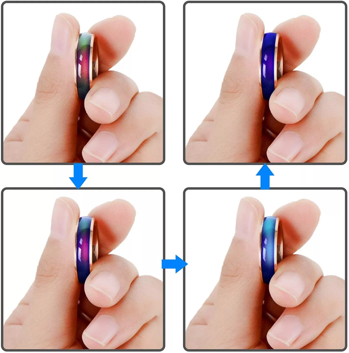 Stainless Steel Plated Color Changing Mood Ring Temperature Women Men 6-12 R46