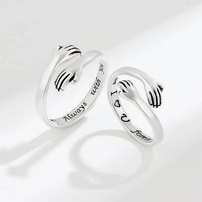 Romantic Heart Hand Hug Ring for Women Men I Love You Forever Couple Adjustable