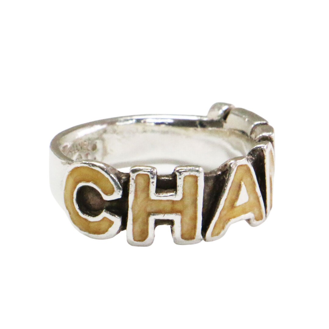 CHANEL Ring Size:12 Logo Metal Vintage 00t Engraved Silver Accessory Used BEEG-0