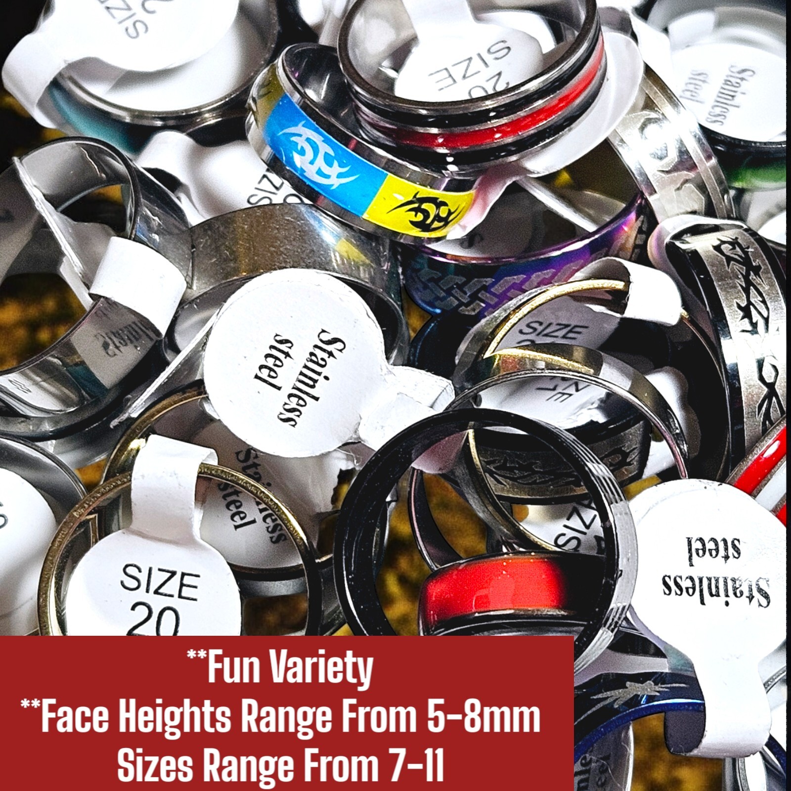 20 x Pcs Random Stainless Steel Band Ring Lot Different Sizes & Different Colors