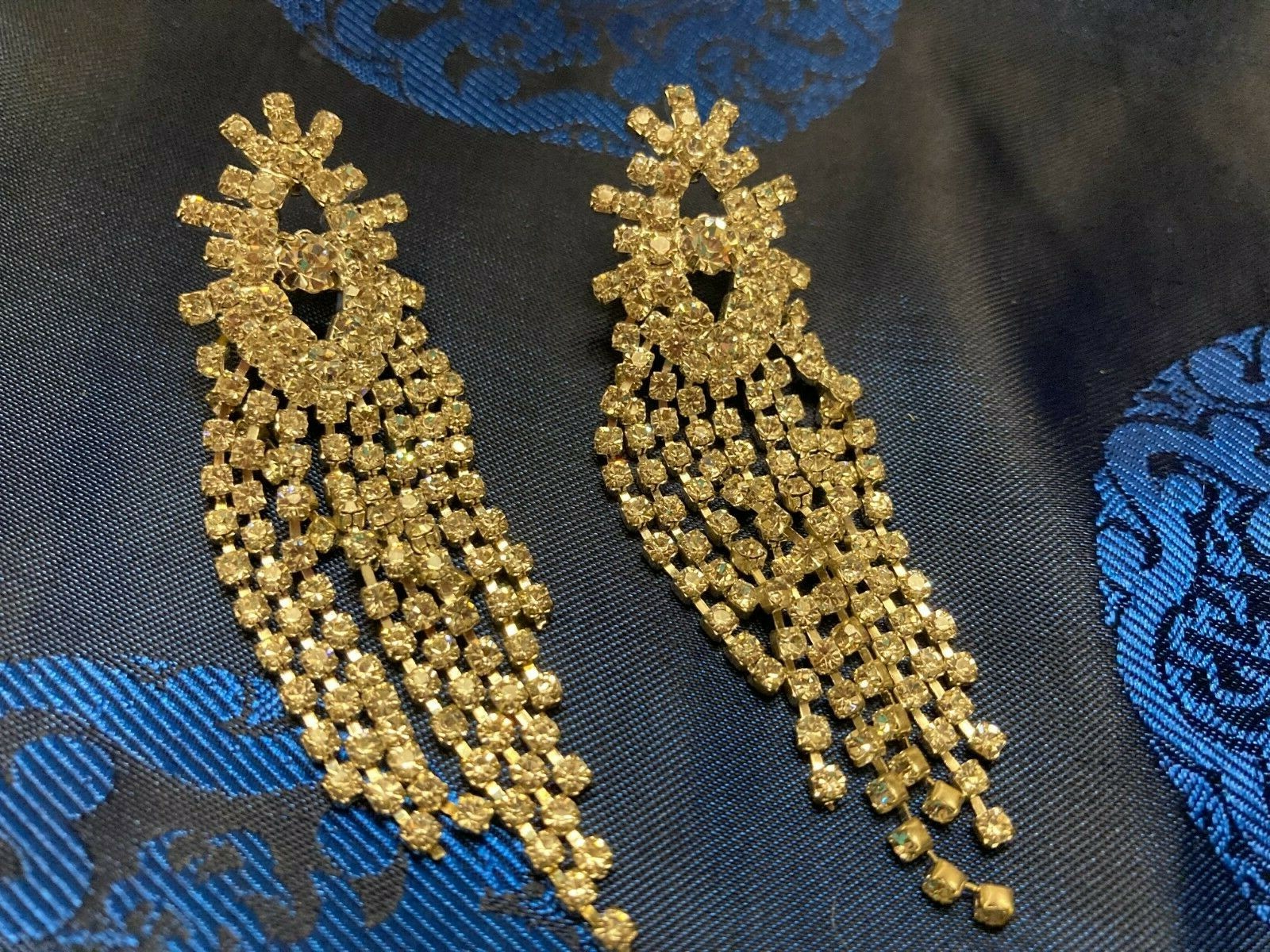 Crystal Rhinestone Chandelier Eveningwear Cocktail Post Earrings 3 1/4″ drop