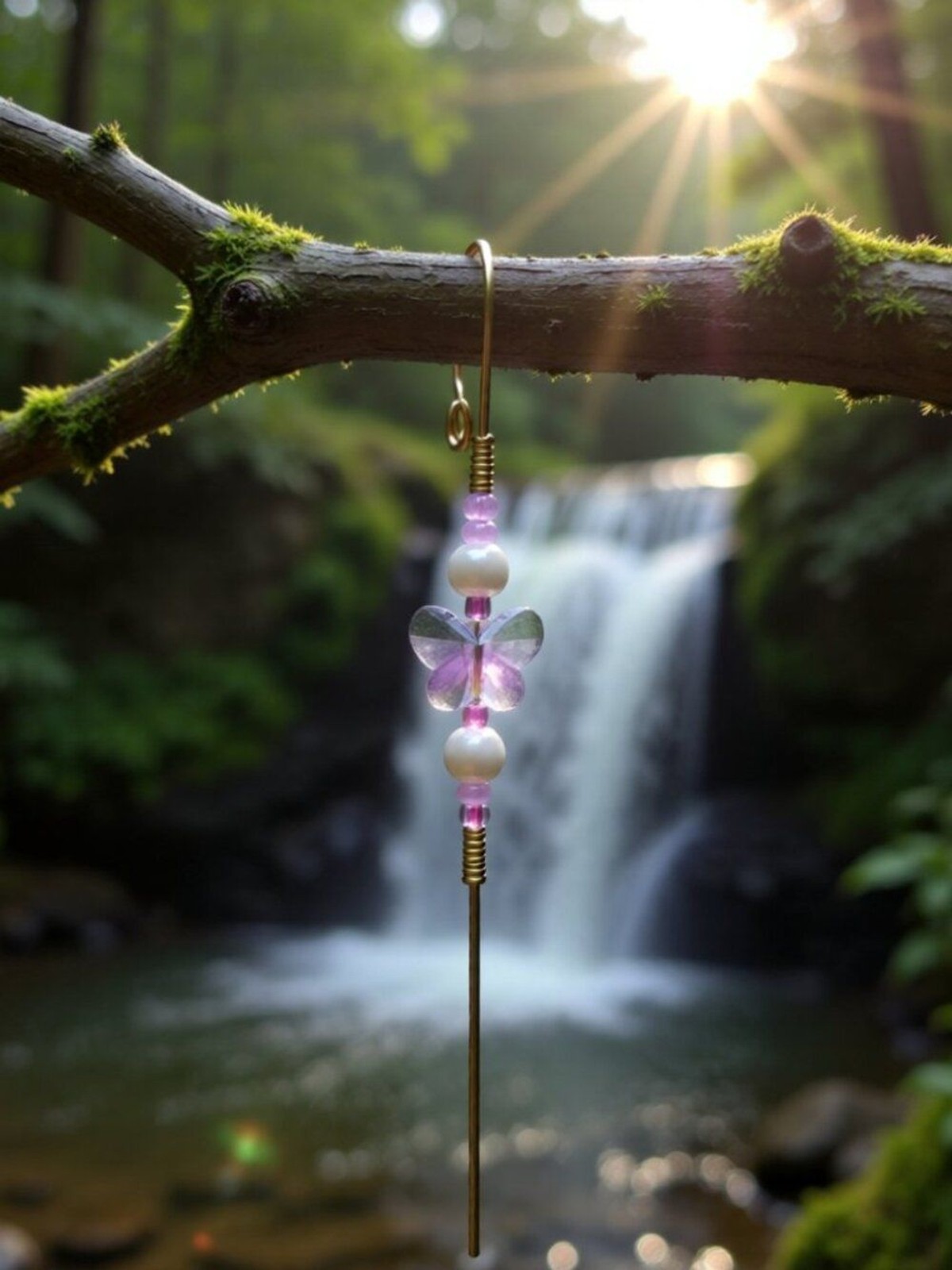 Romantic Lilac Butterfly ~ Helix Hook Needle Earring, Ear Needle, Ear Crawler