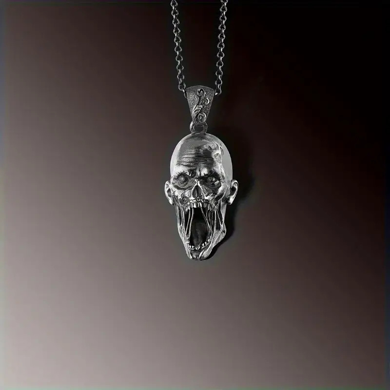 Zombie Head Necklace Jewelry Gothic-Silvery Horror Sexy Pendant