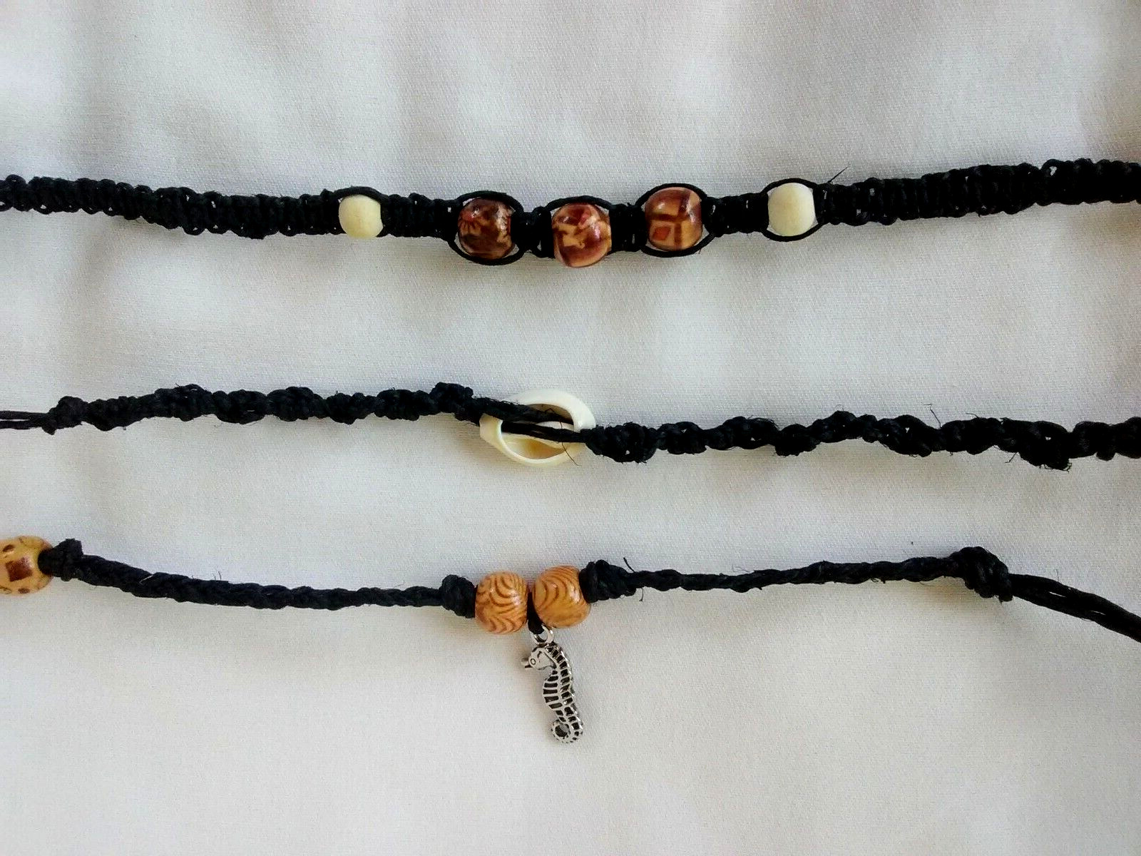 3 Pc Women 18″Necklace Braided Hemp Anklet 11″ Bracelet 8″ Set USA Seller New