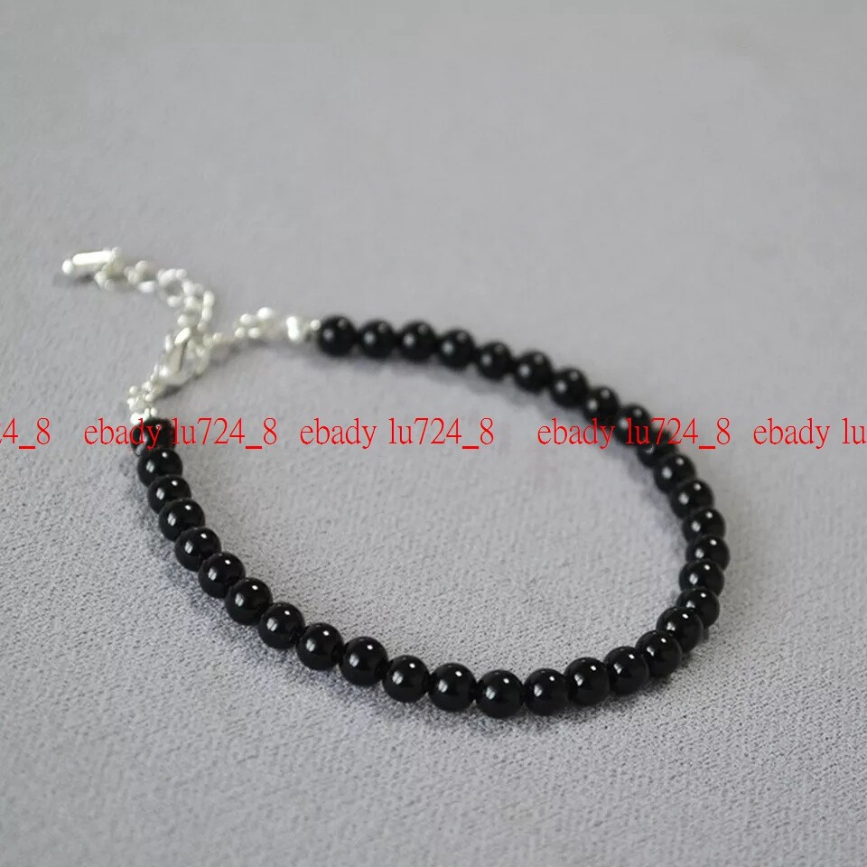 Beautiful Jewelry 6/8/10mm Black Agate Round Gemstone Beads Bracelet 7.5″