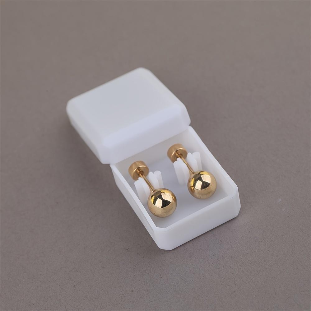 1pair 6mm Stainless Steel Round Ball Stud Earrings Screw Back for Men Women